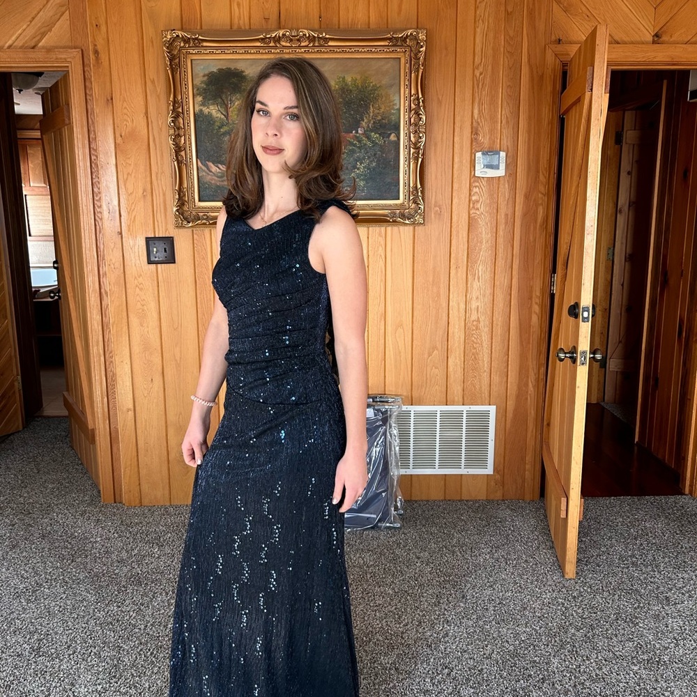NWT David’s Bridal Navy Sequin dress
